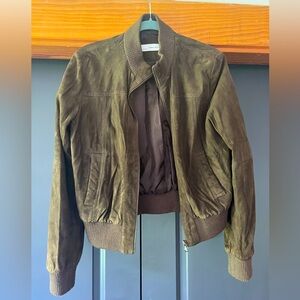 Zara L Suede Zip Bomber Jacket